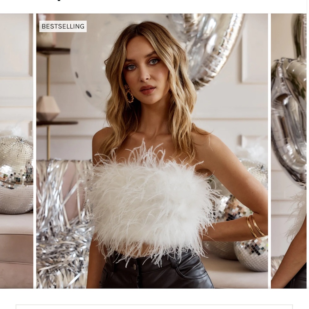 12th Tribe Chanel Faux Feather White Bridal Bachelorette Top NWT Small